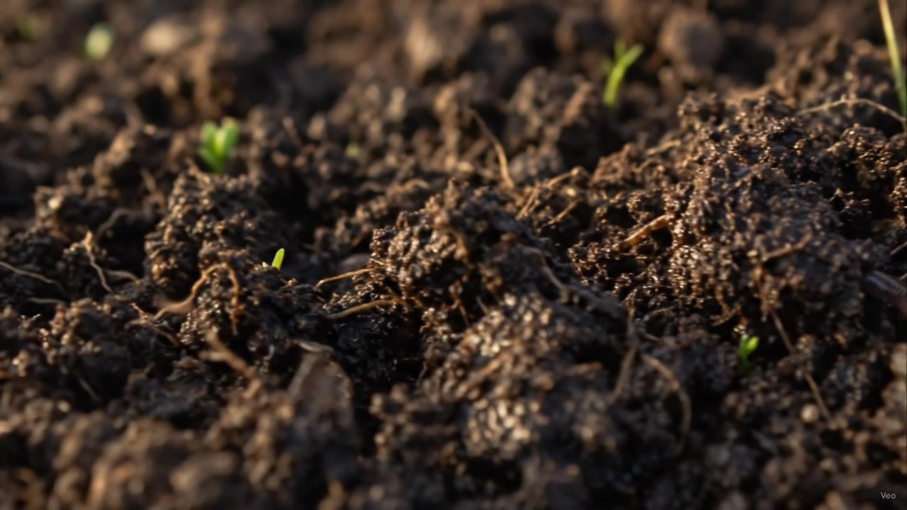 Macro van levende grond met wortels, vocht en kruimelige bodemstructuur